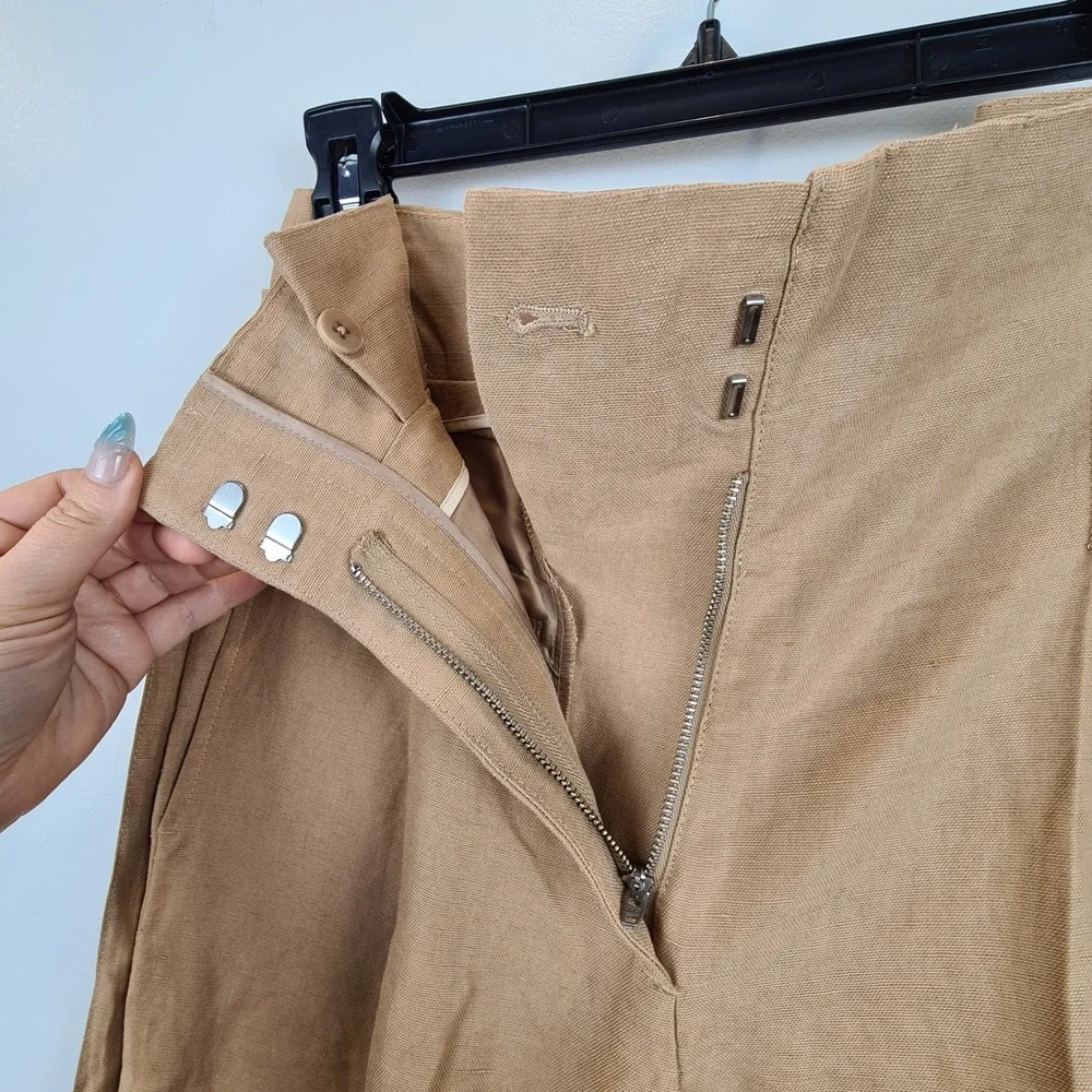 Wilfred Aritzia Tan Linen‎ Lyocell Tie Waist High Rise Tapered Pants Size 0